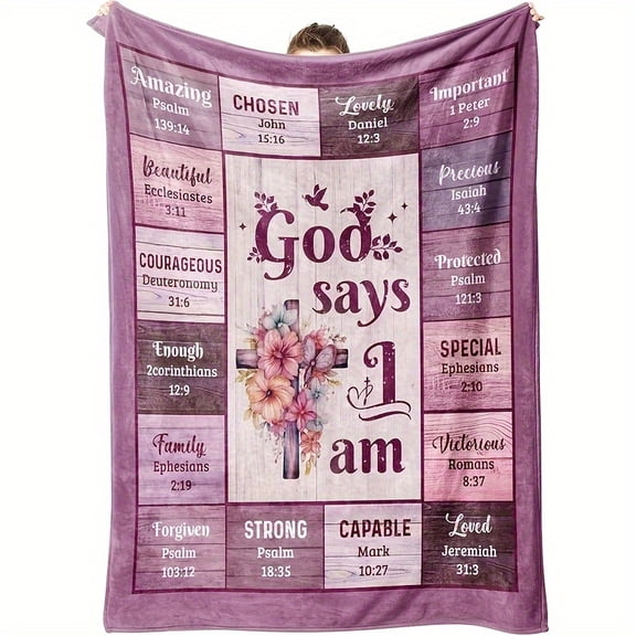 Religious Inspirational Flannel Blanket with Bible Verses & Floral Design - Soft Warm All-Season Comforter, Woodland Christian Home Decor, Uplifting Scripture Quotes for Bedroom, Living Room