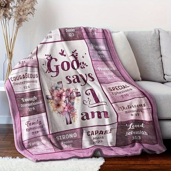 Religious Inspirational Flannel Blanket Bible Verses Floral Design Soft Warm All Season Comforter Woodland Christian Home Decor Scripture Quotes Bedroom Living Room Contemporary Design