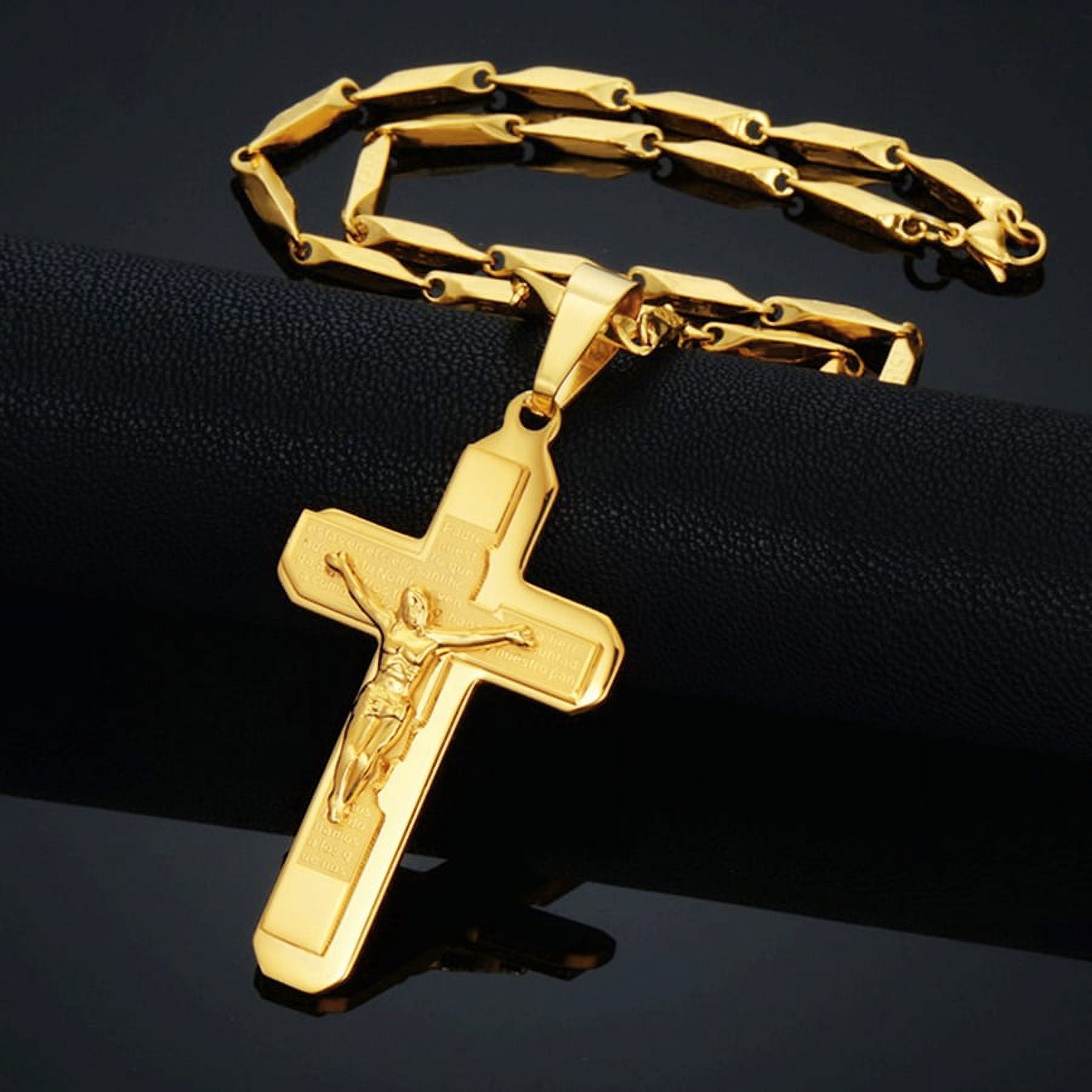 Religious Jesus Cross Necklace Pendant For Men 14k Yellow Gold Crucifix ...