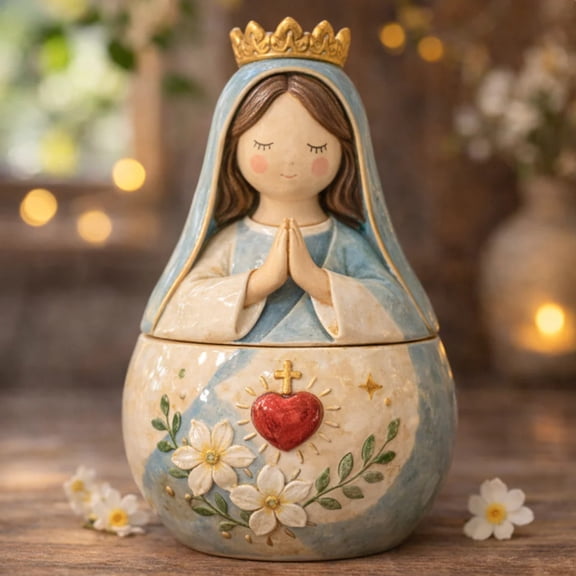 Religious Keepsake Box, Hand-Painted Resin Sculpture for Home Altar Decor, Inspirational Christian Gift, Detailed Sacred Art Ornament