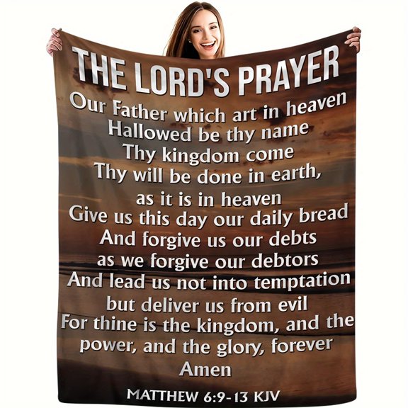 Religious Lodge Throw Blanket Soft Flannel Lodge Style Throw Blanket The Lord's Prayer Mixed Color Digital Print Religious Gift for Occasion 200 250g Fabric Weight No Embellishment