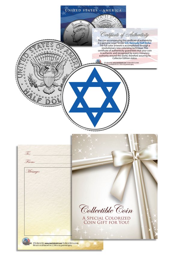 Religious Magen Jewish Star of David Keepsake Gift JFK Half Dollar US Coin