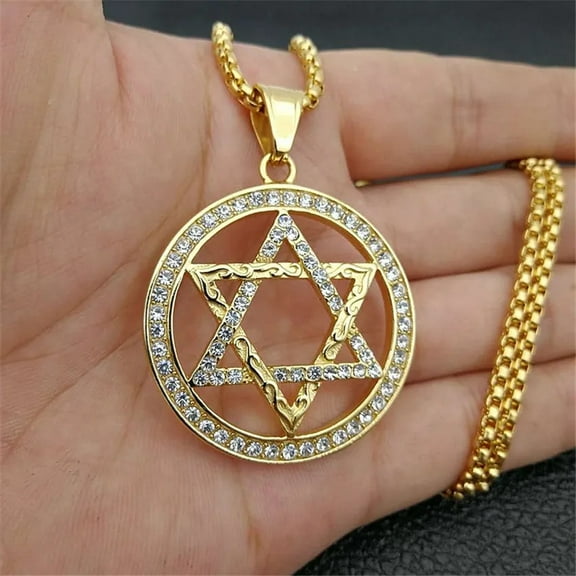 Religious Magen Star of David Pendants Necklace 14K Yellow Gold Hexagram Necklace Women/Men Iced Out Jewish Jewelry