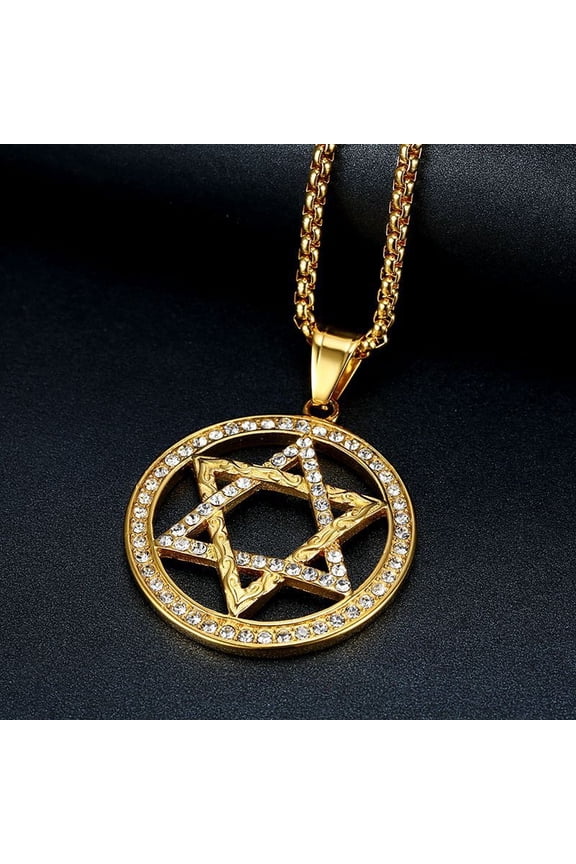 Religious Magen Star of David Pendants Necklace 14K Yellow Gold Hexagram Necklace Women/Men Iced Out Jewish Jewelry