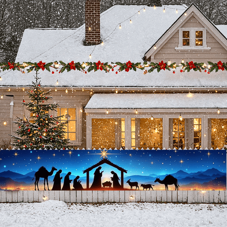 Religious Nativity Scene Holiday Decoration Christmas Decoration Starry Night Artwork for Christmas Event Family Gathering Indoor Decor