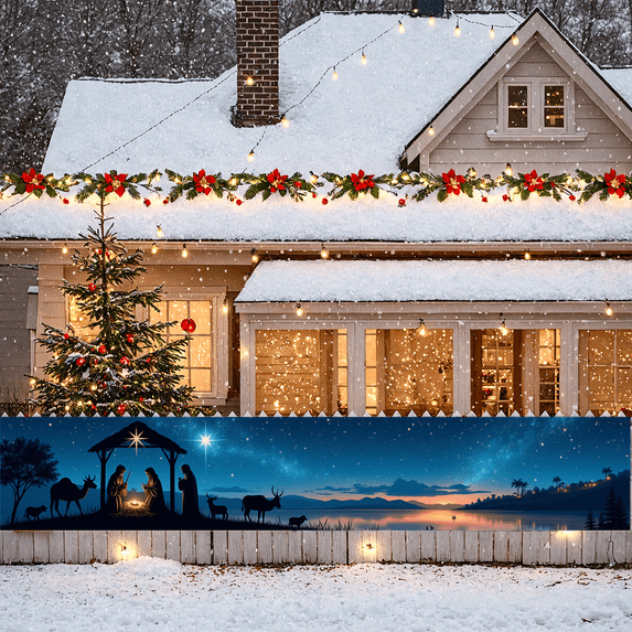 Religious Nativity Scene Holiday Decoration Christmas Decoration Starry Night Artwork for Christmas Event Family Gathering Indoor Decor