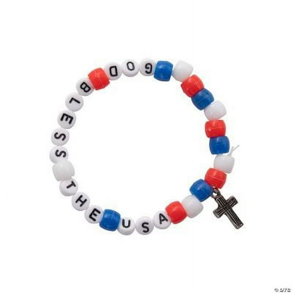 Religious Patriotic Beaded Bracelet Craft Kit - Makes 12, Fourth of July, Craft Kits, 12 Pcs