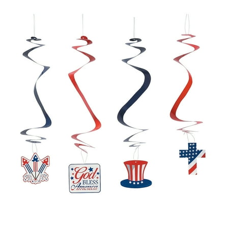 Religious Patriotic Dangling Swirls - Party Decor - 12 Pieces