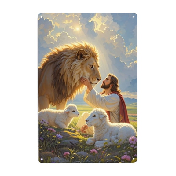 Religious Pictures Wall Art Metal Sign Room Decor Jesus Lamb Lion For Living Room Bedroom Classroom Gym 8 X 12 Inch