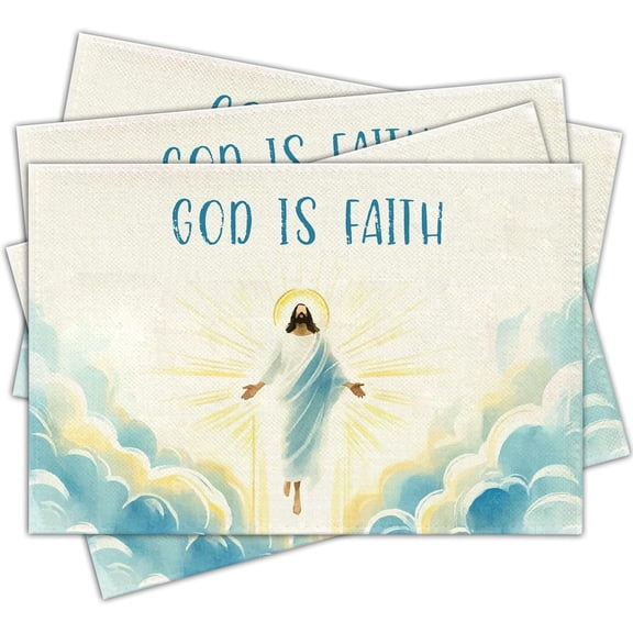Religious Placemats Set of 4, Kitchen Inspirational Quote Table Mat, God is Faith Home Decor, Washable Heat Resistant Place Mats Decor for Kitchen Dining Farmhouse-A11