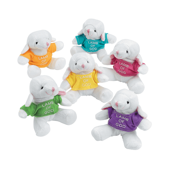 Religious Plush Lambs With T-Shirts - Party Favors - 12 Pieces