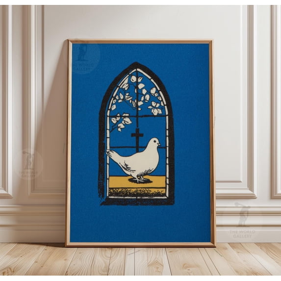 Printable Cross Religious Poster, Dove And Cross, Stained Glass Style Wall Art, Blue ...