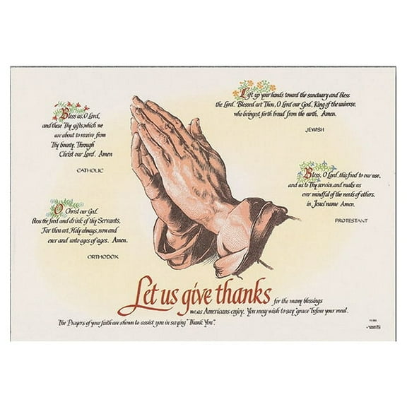 Religious Prayers Paper Placemats - 10in. x 14in. - 25 Pack (702023)