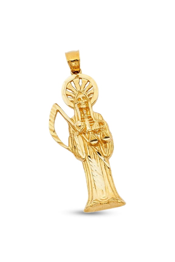 Religious Santa Muerte Charm Pendant Solid 14k Yellow Gold Grim Reaper Polished Christian Charm Genuine 45 mm x 20 mm