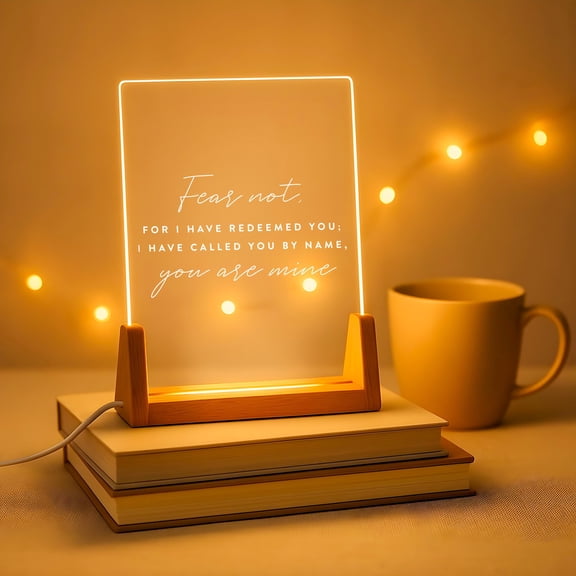 Religious Scripture UV Printed Table Light Christian Wooden Base Acrylic Decor Inspirational Home Faith Gift For Housewarming