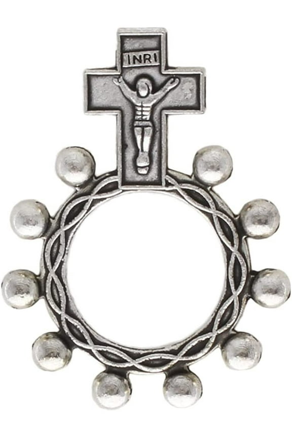 Religious Silver Tone Metal Rosary Ring Pack of 12