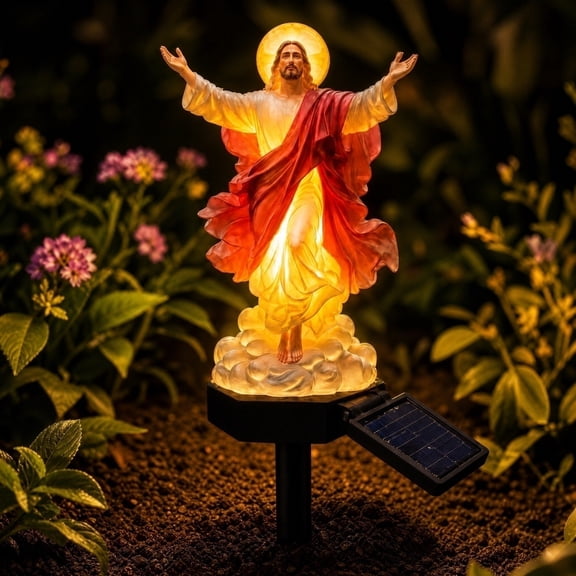 Religious Solar Powered Jesus Garden Statue Illuminated LED Waterproof Figure Cross Angel Memorial Yard Lawn Landscape Outdoor Decor