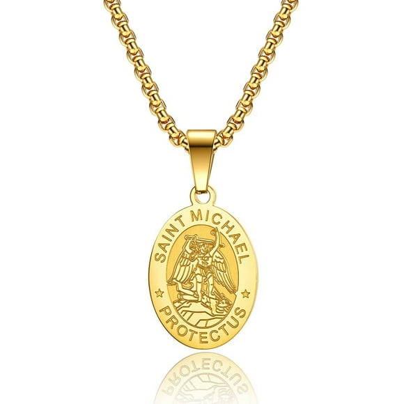 Religious St.Jude Saint Joseph Protect Us Virgin Mary Medallion 14K Yellow Gold Pendant Necklace For Men Women Catholic Jewelry