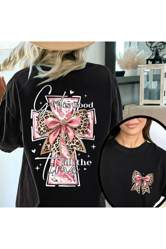 Womens & Mens God is Good all the Time Pattern T Shirt Express Your Faith Through Graphic Tees Cotton Tops Black,L