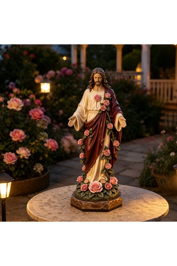 Religious Statue With LED Light, Glowing Rose Figurine Spiritual Home Decor Detailed Craftsmanship Display Piece, Catholic Christian Gift for Prayer Room Altar Bedroom Living Room