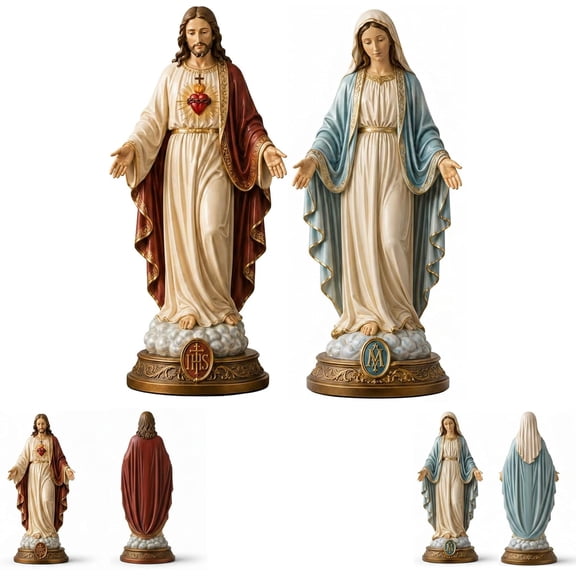 Religious Statue Set, Sacred Heart & Blessed Mother, Christian Home Decor for Catholic Families