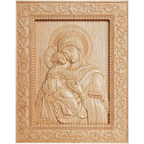 Religious Statue of Jesus and The Virgin Mary, Wooden Photo Frame Mother Mary with Jesus, Relief Crafts Home Ornaments