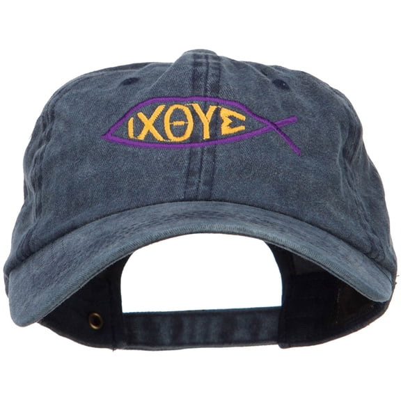 Religious Symbol of Christ Embroidered Washed Dyed Cotton Cap - Navy OSFM