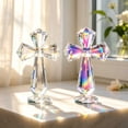 thumbnail image 1 of Religious Table Figurine,Faceted Crystal Standing Cross Stable Round Base Light Reflect Craft,Faith Decor Ornament for Prayer Corner Desk Mantel Space(Clear), 1 of 7