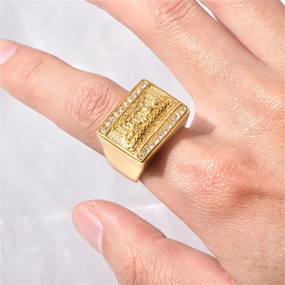 Religious The Last Supper Ring 14K Yellow Gold Big Square Rings For Men Fashion Party Jewelry Male Gift New