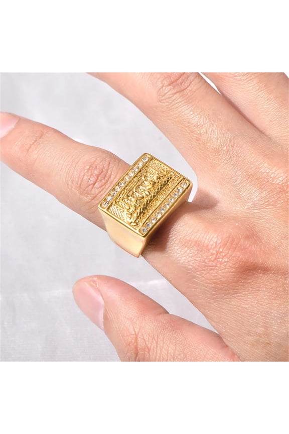 Religious The Last Supper Ring 14K Yellow Gold Big Square Rings For Men Fashion Party Jewelry Male Gift New
