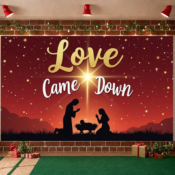 Religious Theme Nativity Banner Nativity Scene Christmas Display Starry Design Warm Glow Jesus Birth Backdrop for Christmas Decoration Church Event Religious Gathering
