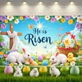thumbnail image 1 of Religious Theme He is Risen Banner Easter Resurrection Display Colorful Flowers Butterfly Decor Easter Backdrop for Easter Celebration Resurrection Sunday Church Event, 1 of 9