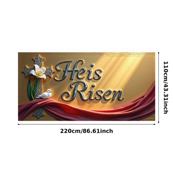 Religious Themed Easter Banner with Cross Dove and Floral Elements, He is Risen Decoration, Background for Church Services, Easter Parties, Family Gatherings, Photography Backdrop, Party Decorations