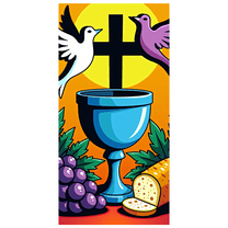 Religious Themed Stained Glass Style Banner with Dove Grape Chalice and Bread Party Backdrop Background Decors for Communion Ceremonies Church Events Religious Celebrations and Photography Props