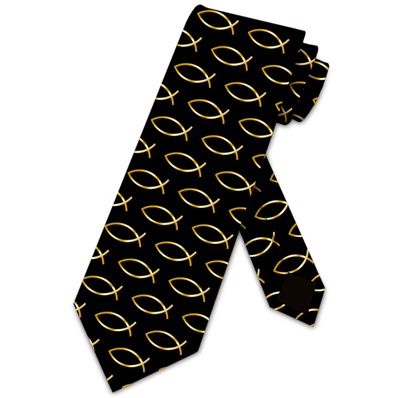 Religious Ties Jesus Fish Repeat Necktie Christian Faith Tie by Three Rooker