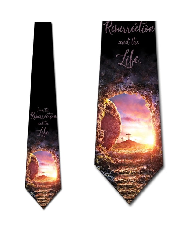 Religious Ties Mens John 11:25 Verse Tie Bible Resurrection Tie by Three Rooker