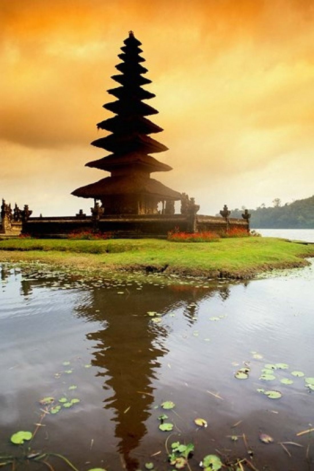 Religious Ulur Danu Temple in Lake Bratan Bali Indonesia Canvas Art - Bill Bachmann DanitaDelimont (24 x 36)