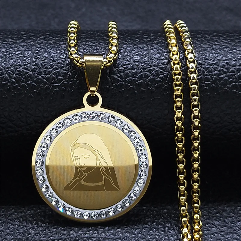 Religious Virgin Mary Pendant Amulet Necklace 14K White Gold Christian ...