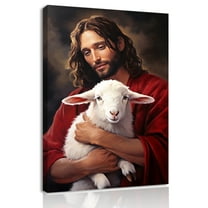 Religious Wall Art Canvas Print Jesus with Lamb Portrait Christian Wall Decor Home Decor