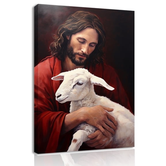 Religious Wall Art Canvas Print Jesus with Lamb Portrait Christian Wall Decor Home Decor