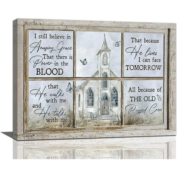 Religious Wall Art Christian Church Butterfly Amazing Grace Pictures Wall Decor Country Rustic Canvas Prints Paintings Framed Artwork Home Decorations For Bathroom Living Room Bedroom Kitchen 16"x12"