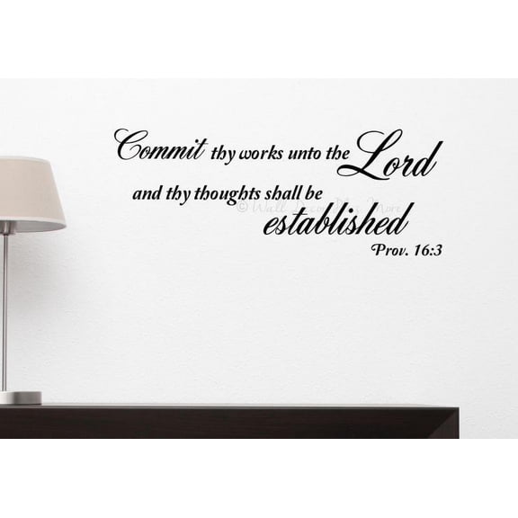 Religious Wall Art Commit Thy Works Proverbs Verse Sticker Decals Art Decor 23x9-Inch Black