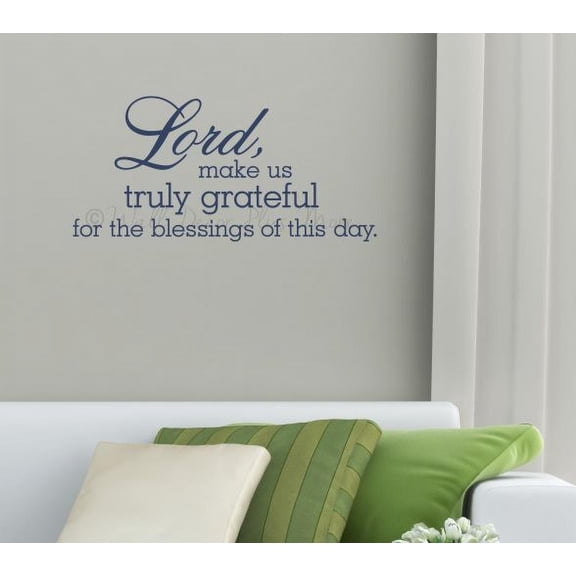 Religious Wall Art Decal Truly Grateful Blessings Sticker Verse Words Decor 23x11-Inch Deep Blue