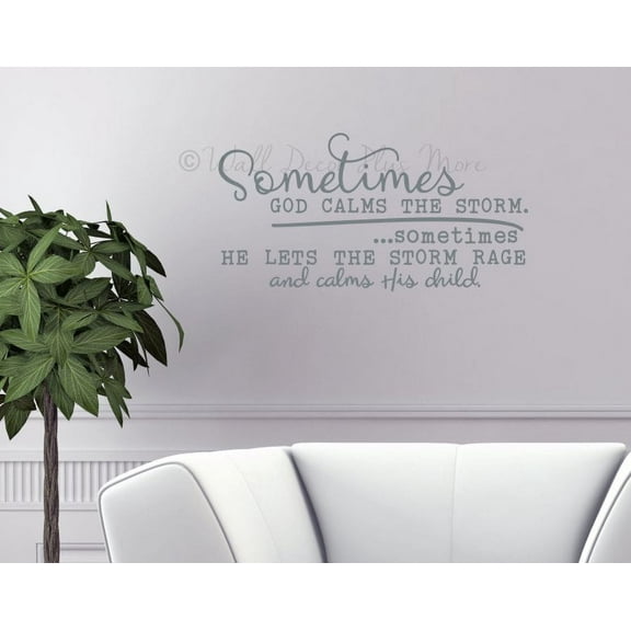 Religious Wall Art Sticker Quotes God Calms Storm Vinyl Lettering Decals 23x12-Inch Storm Gray