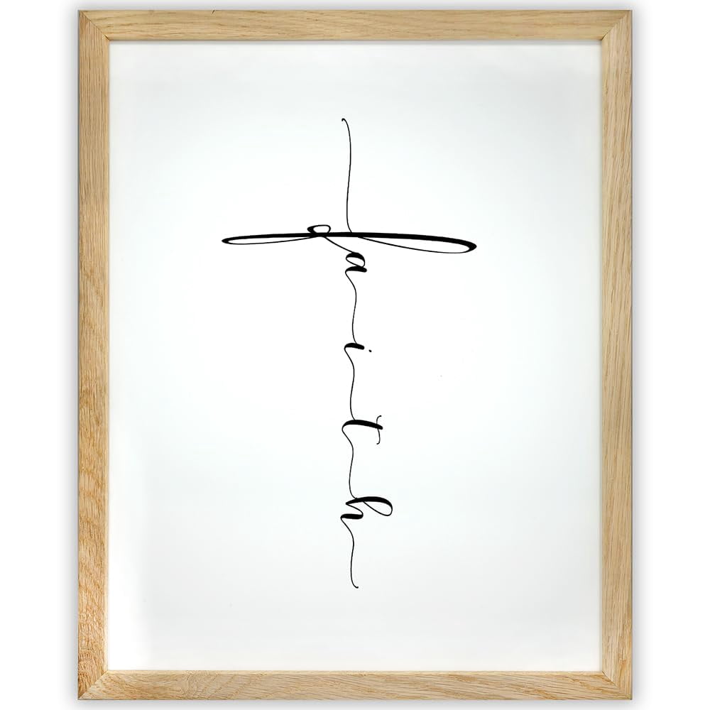 Religious Wall Decor Faith Cross, Minimalist Handwritten Christian Art ...