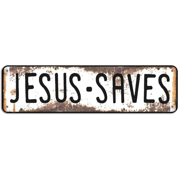 Religious Wall Decor Metal Tin Sign Jesus Saves Cave House Quote 4 x 16 Inch