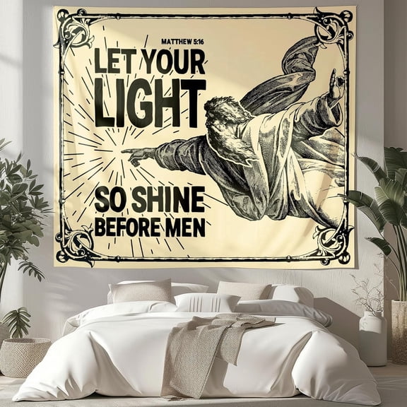 Religious Wall Tapestry with Bible Verse Matthew 5:16, Large Retro Motivational Wall Hanging Flag for Bedroom Dorm Living Room Decor, 50 x 60 Inches
