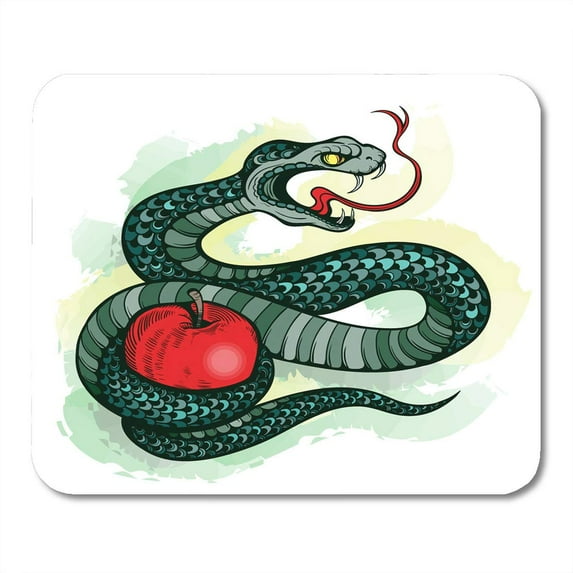 Religious White Color Tattoo Snake Apple Forbidden Attraction Mousepad Mouse Pad Mouse Mat 9x10 inch