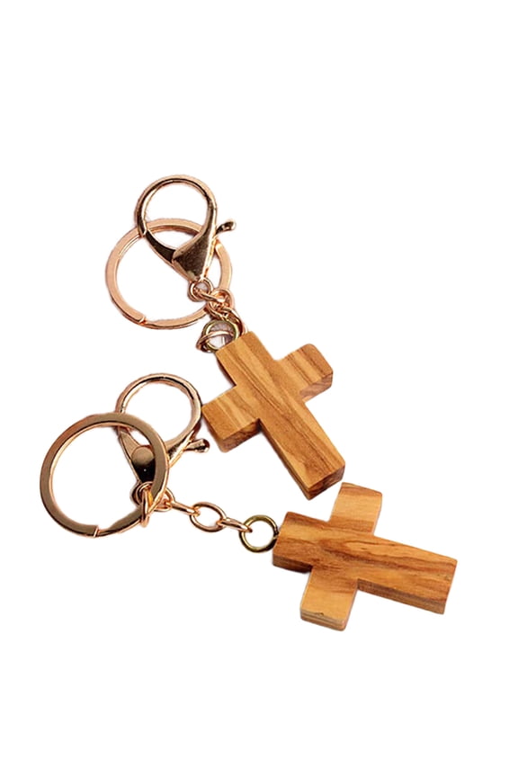 Religious Wooden Crosses Keychain Pendant Key Holder Metal Keyring Everyday Use Key Ornament for Christian Believers