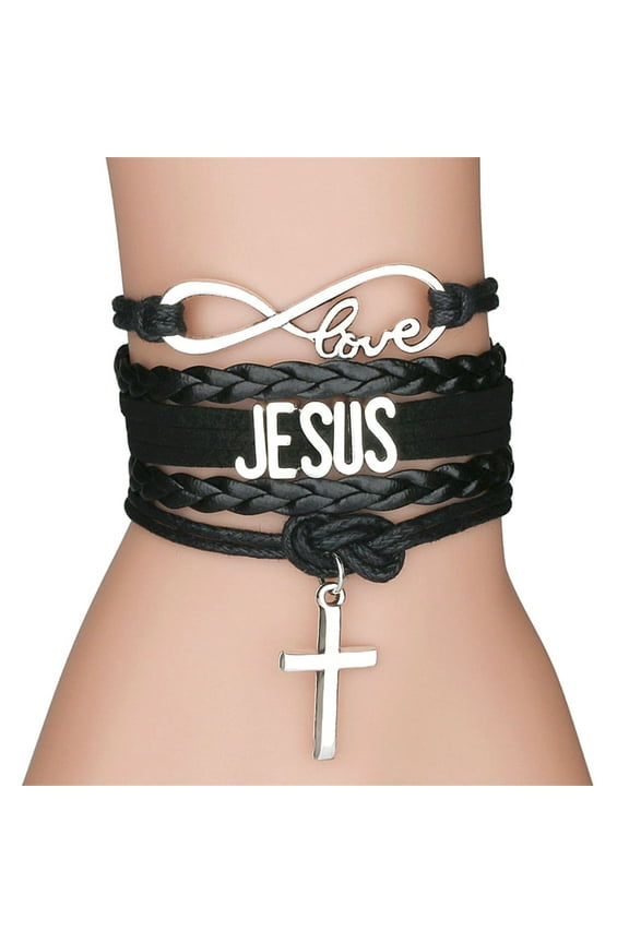 Religious for Cross Charm Leather Bracelets Jesus Braided Rope Chains Bangle Fas